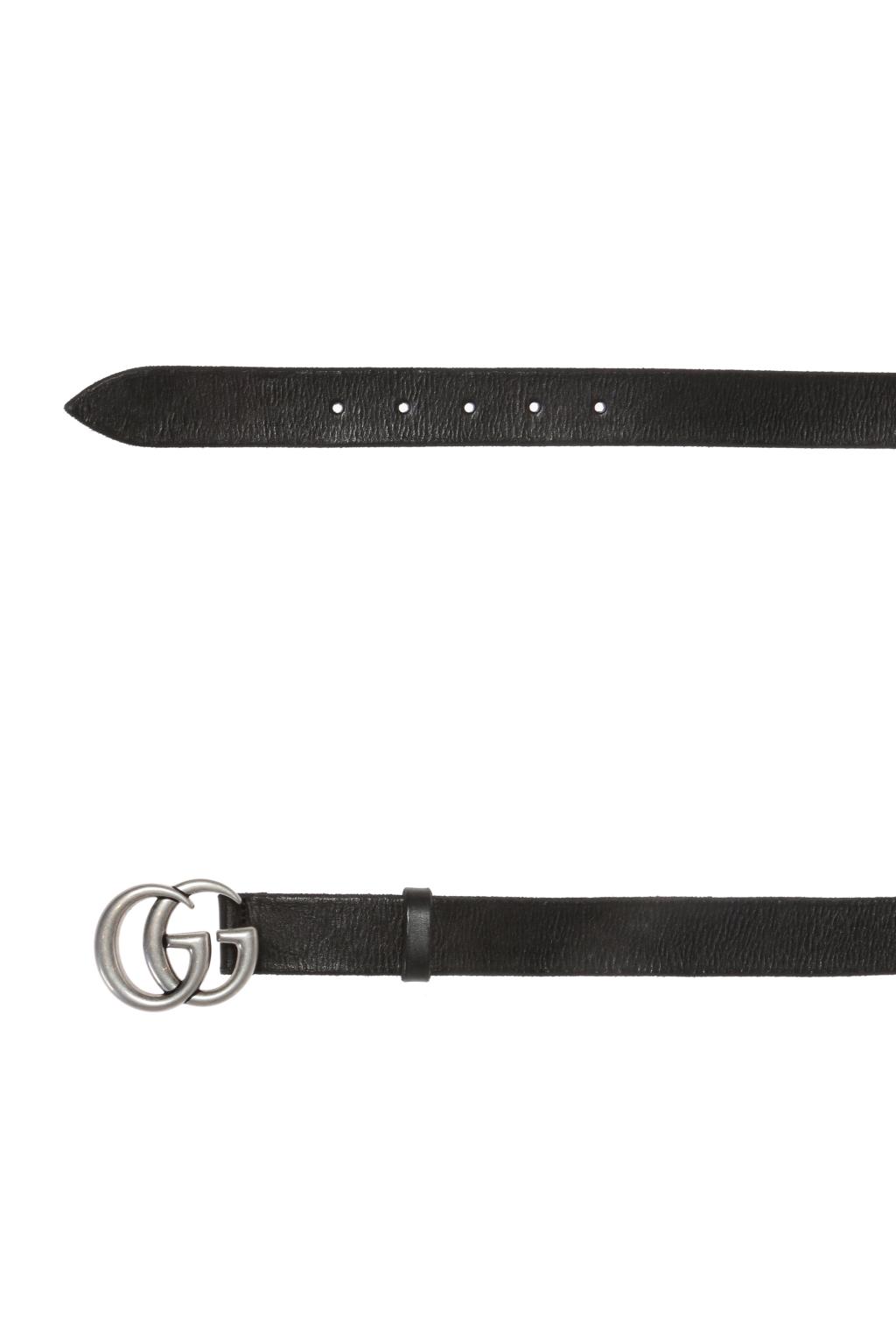 Gucci ブラック GGロゴベルト GG Marmont belt with shiny buckle in black leather | GUCCI® US